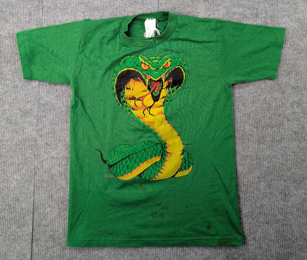 Vintage Graphic Shirt Kids XL Boys Snake Union Made Cobra Green Single Stitch